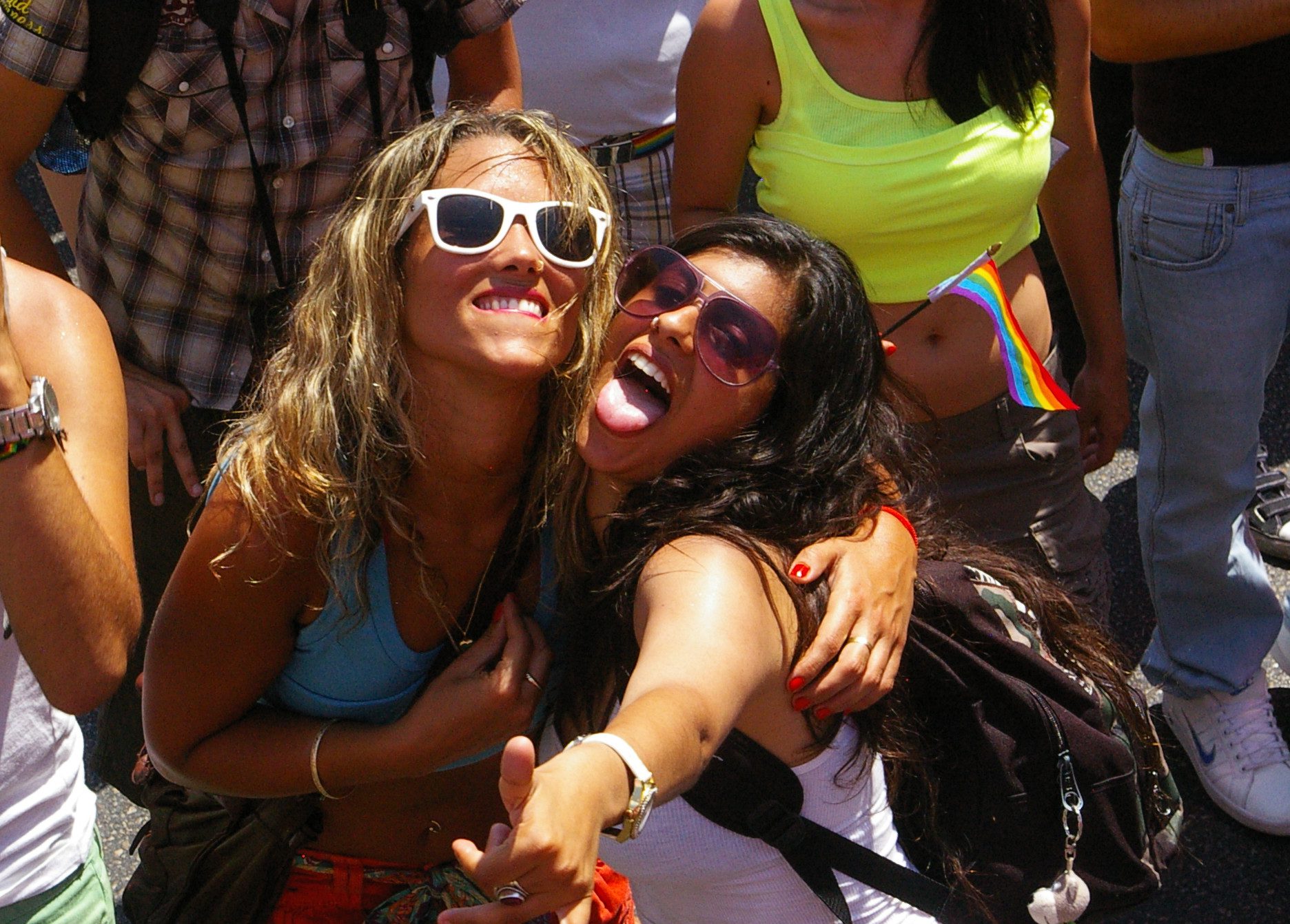 Girls party in the streets of Tel Aviv for Tel Aviv Pride 2009. (Photo: Michela Chimenti)