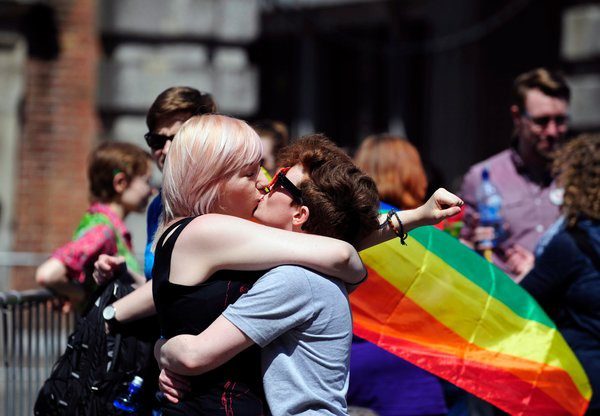 Two women kiss in victory as Ireland says, "I do," to same-sex marriage. (Photo: Aidan Crawley/European Pressphoto Agency)