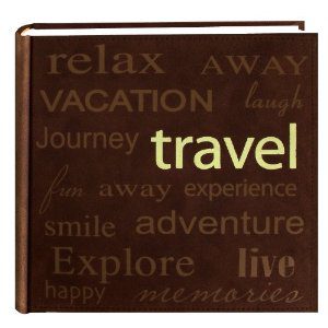 Pioneer "Travel" Text Design Sewn Faux Suede Cover Photo Album, Brown