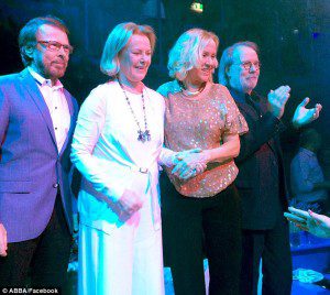 Reunited: (l-r) Björn Ulvaeus, Anni-Frid Lyngstad, Agnetha Fältskog and Benny Andersson as they are today at the opening of Mama Mia! The Party in Stockholm, Sweden on Wednesday, January 20, 2016. (Photo: ABBA/Facebook)