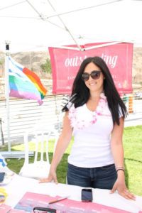 Jessica Sasportas, an ally tour operator at OUTstanding Travel, gets into the spirit at Hilton Beach during Tel Aviv Pride Week 2015. (Photo: Super G)