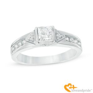 Love and Pride™ 3/4 CT. T.W. Princess-Cut Diamond Tri-Sides Engagement Ring in 14K White Gold (Photo: Zales)