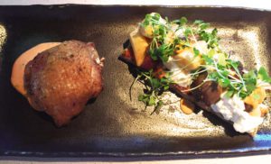 The Lexington House's Fogline Chicken “Tartine” with Porcini Confit, Fingerling Potatoes and Burrata (Photo: Super G)