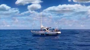 Jennifer Appel's boat, the Sea Nymph, in the Pacific Ocean.