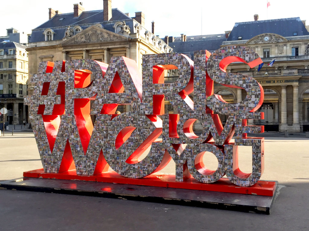 The #ParisWeLoveYou sculpture 
