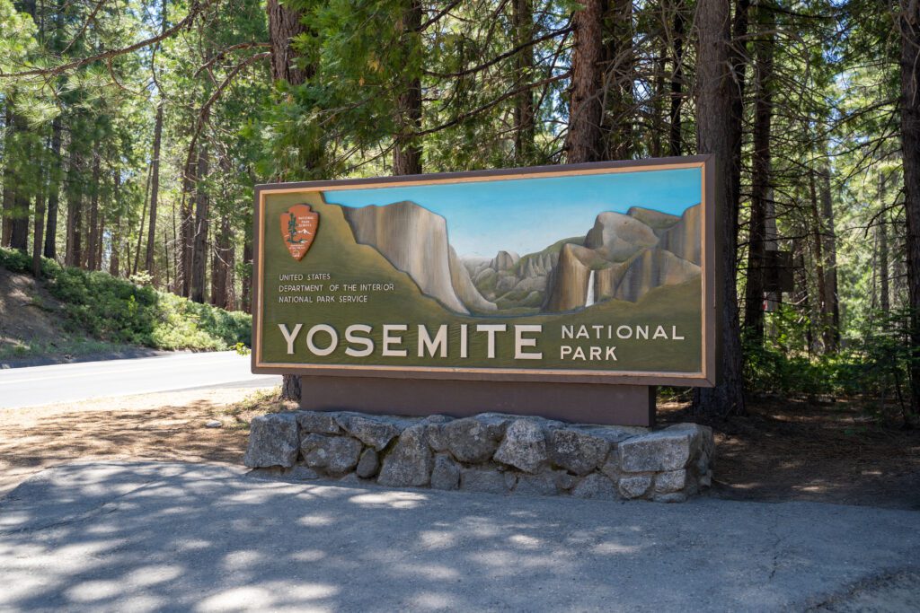 Visitors are welcomed to Yosemite National Park at the park entrance.